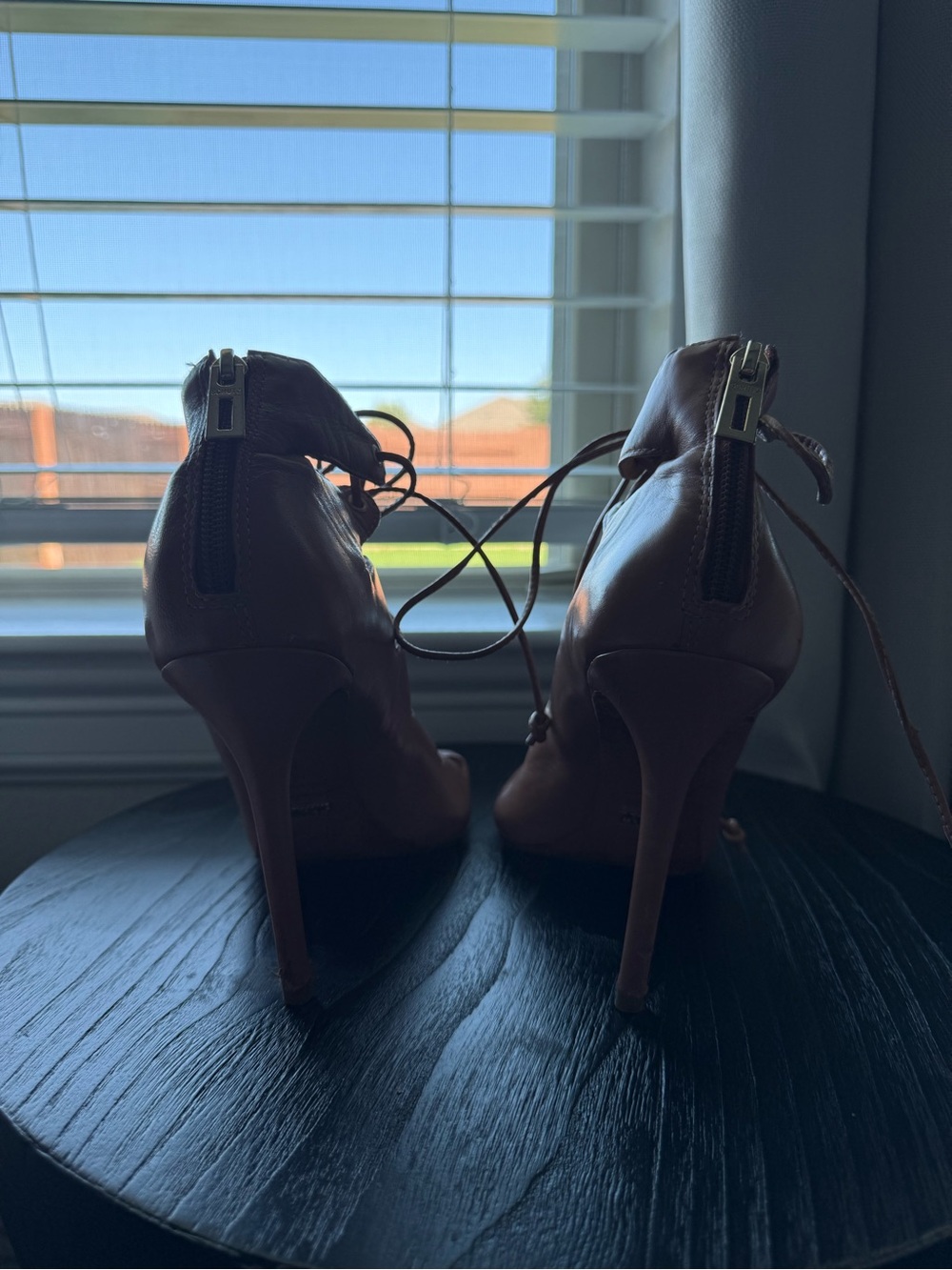 SCHUTZ Pink Lace-Up Open Toe Stiletto Heels - Picture 6 of 10